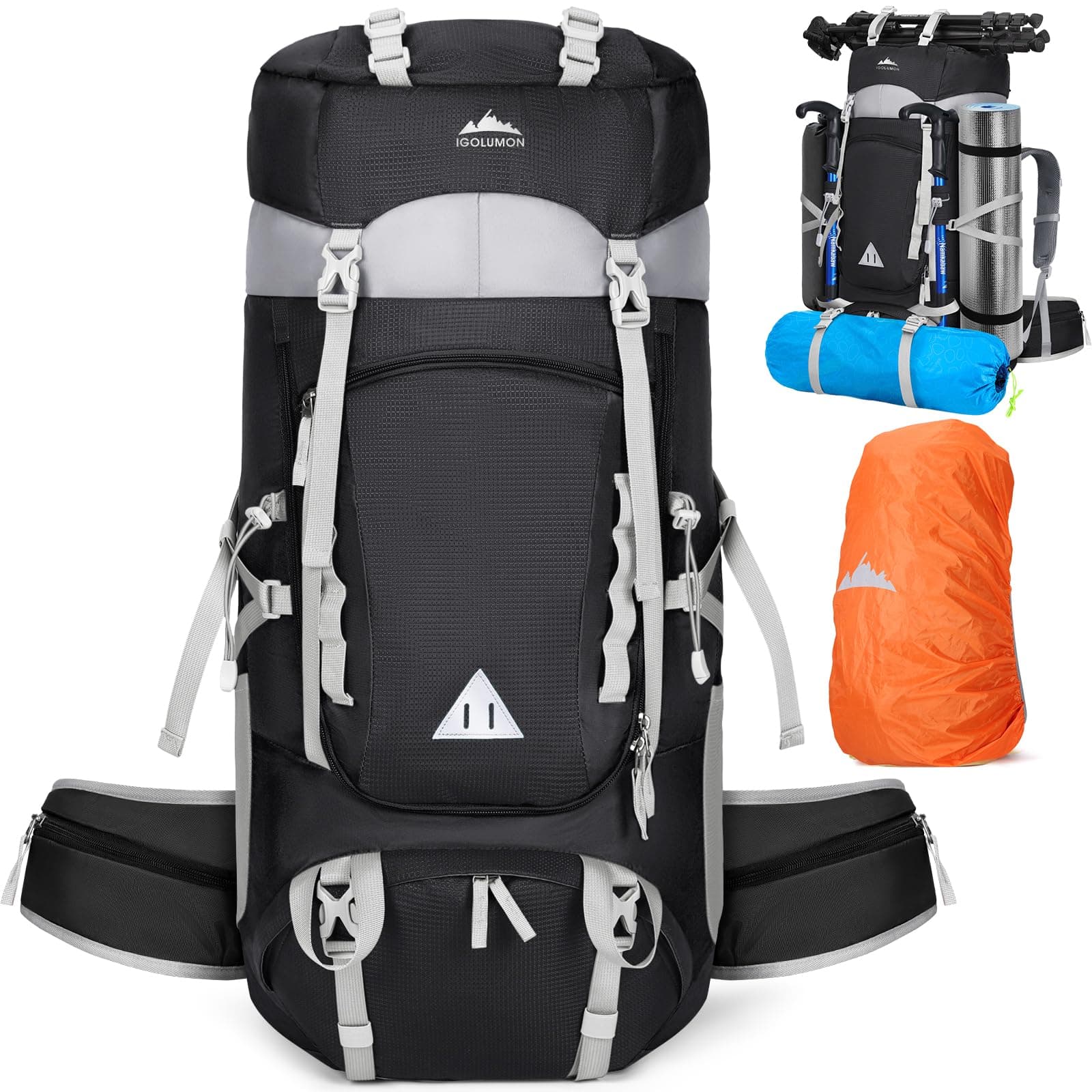 IGOLUMON 60L Hiking Backpack with Rain Cover for Men Women Trekking Camping Hiking Travel Mountaineering - Image 1