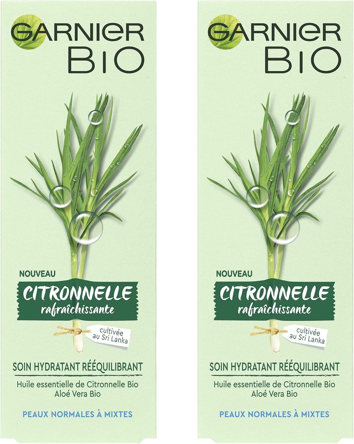 Garnier Bio - Soin Hydratant Rééquilibrant - Citronnelle Rafraîchissante - Peaux Normales à Mixtes - Lot de 2 x50 ml