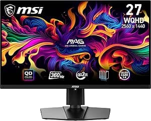 MSI MAG 271QPX QD-OLED Gaming Screen 26.5 Inches WQHD – 2560 x 1440 Quantum Dot OLED, 360Hz / 0.03ms, 99.1% DCI-P3, ΔE≤2, DisplayHDR True Black 400 – DP 1.4a, HDMI 2.1, USB Type-C