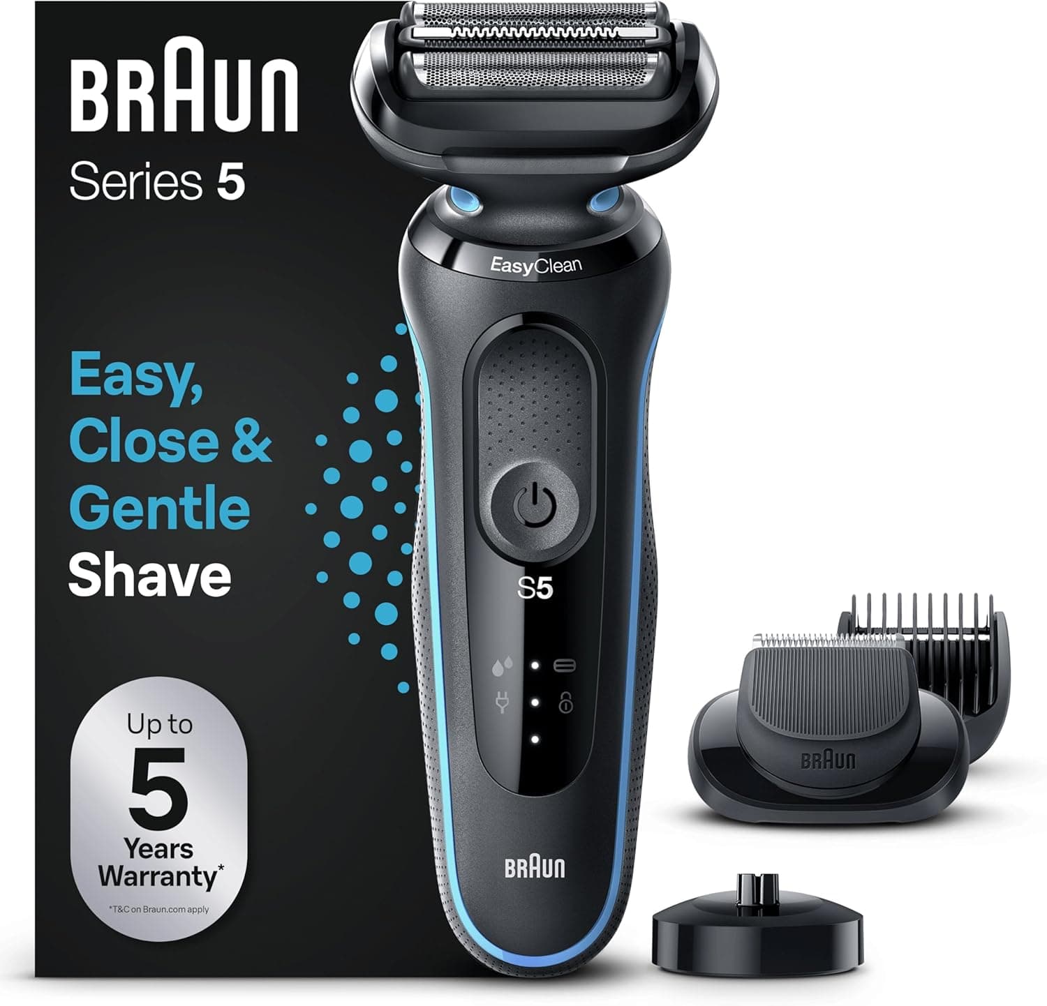 Braun BRAUN Men's Electric Shaver Series 5 51-M4500cs, Waterproof, 3 Flexible Blades for Gentle Shaving and Shaving, Shaving Set with Beard Trimmer and Cleaning Brush