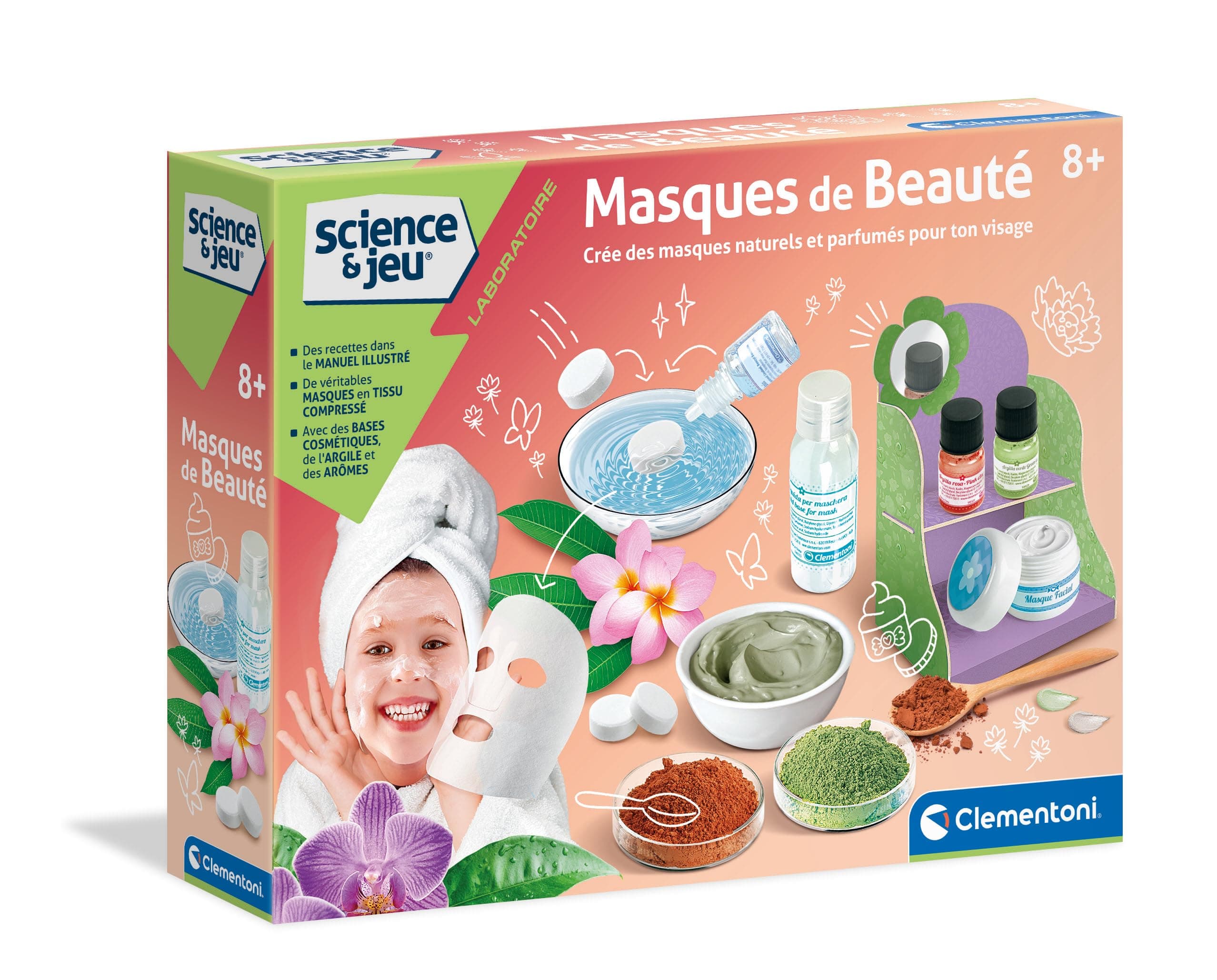 Clementoni Clementoni | Science & Game Beauty Masks for Kids 8+ | Create Your Own Natural Care | Green & Pink Clay | Candy Beard Flavour | DIY Spa Activity | Educational Cosmetic Box