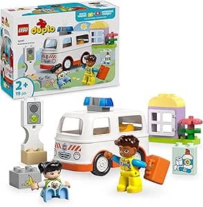 LEGO Duplo The Ambulance and the Driver - Educational Toy for Children from 2 Years - Car, Small House, 2 First Aid Figures & Bricks - Gift for Girl or Boy 10447