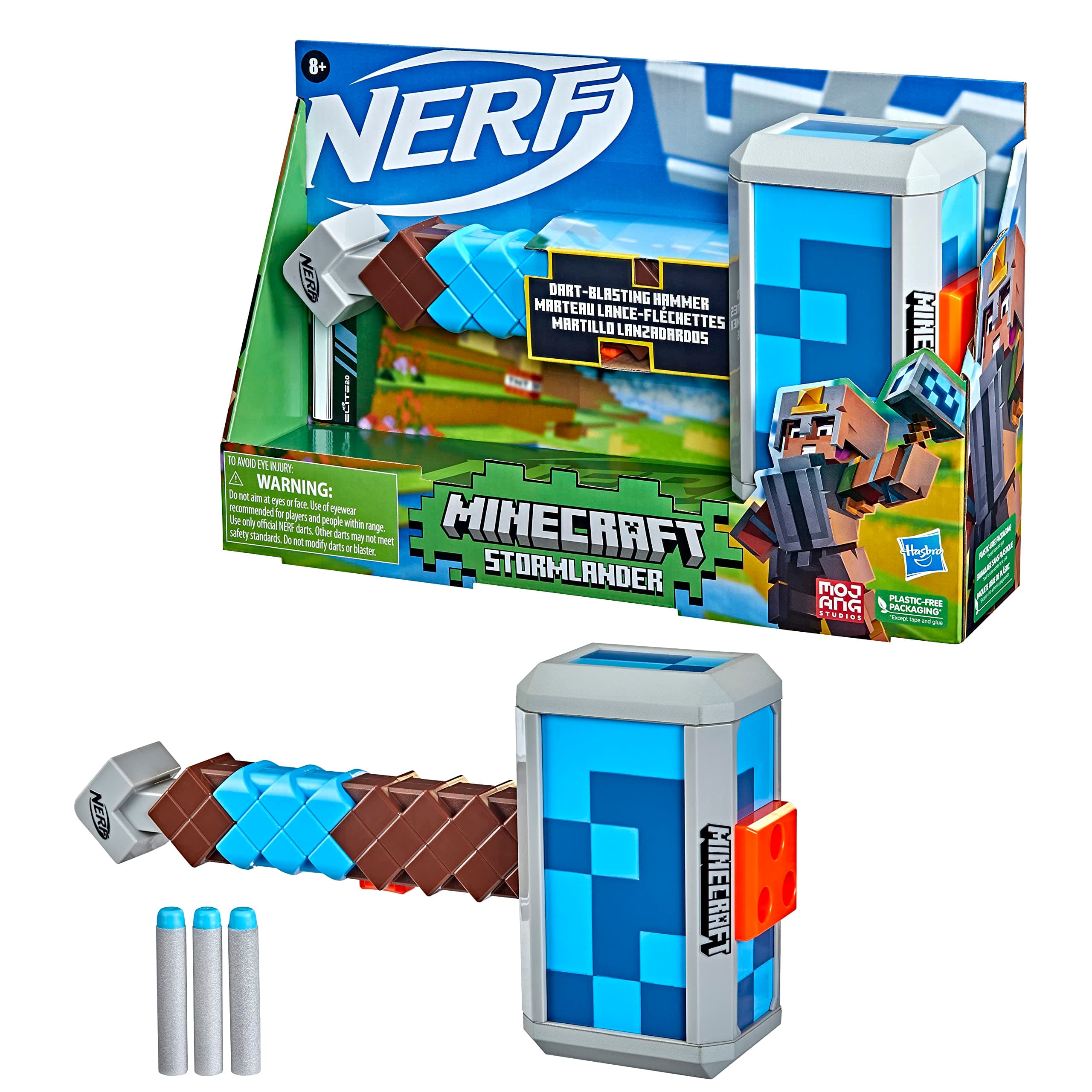 Nerf Minecraft, marteau lance-fléchettes Stormlander, tire 3 fléchettes, inclut 3 fléchettes Nerf Elite officielles - Image 1
