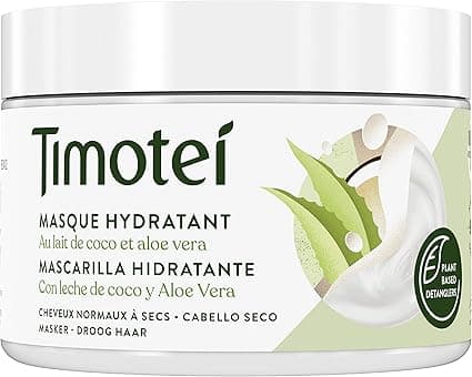 Timotei Moisturizing Mask for Dry Hair with Coconut Milk and Aloe Vera, with Vegetable Derived Detangler, 98% Naturally Derived Ingredients and Silicone-Free, 300ml