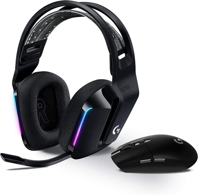 Logitech G 305 Wireless Gaming Mouse, Hero Gaming Sensor, 12000 DPI, Ultra-Light, 6 Programmable Buttons + Logitech LIGHTSPEED G733 Wireless Gaming Headset with Hanging Band, LIGHTSYNC RGB
