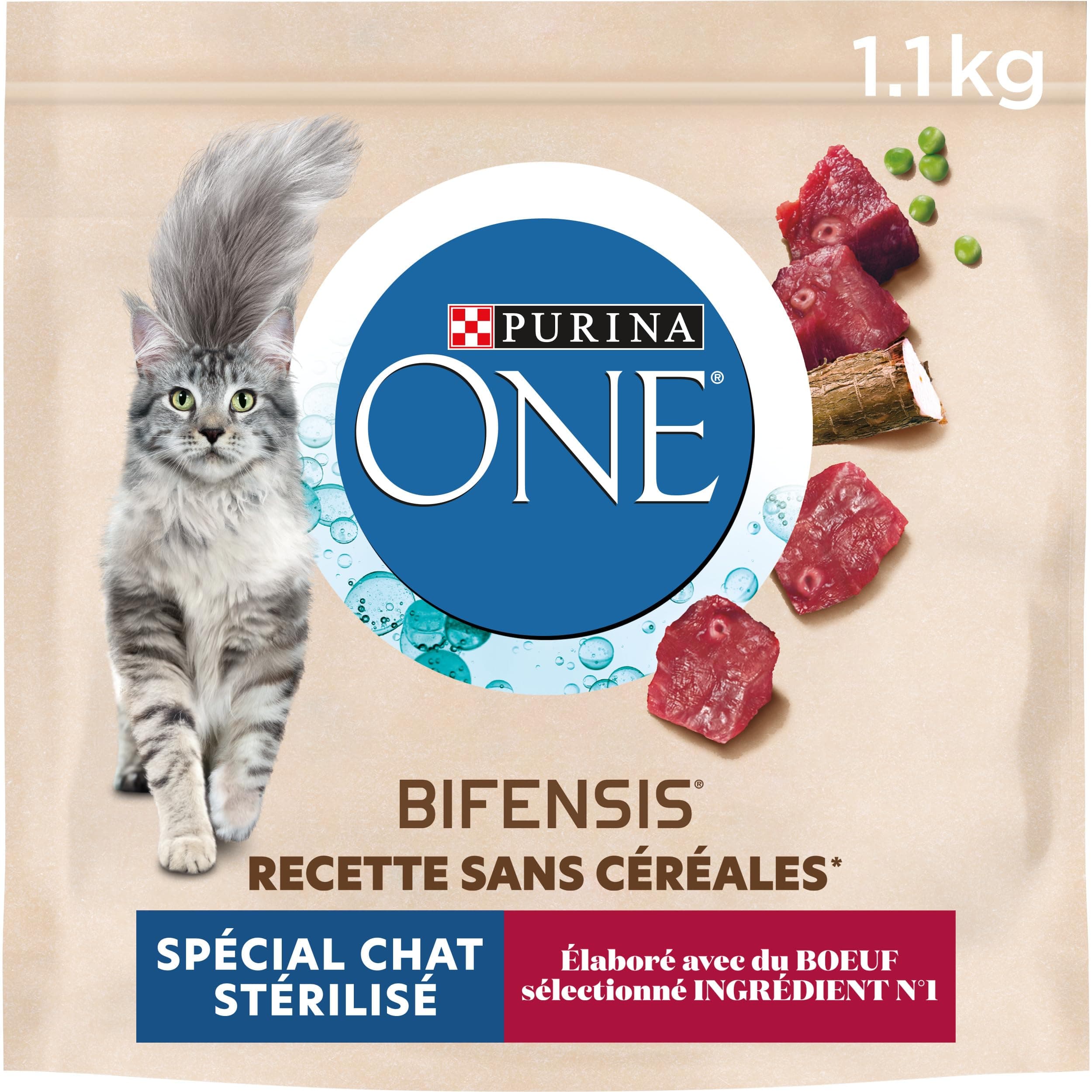 PURINA ONE | Complete Food for Adult Cats | Sterilized | Dry Food | Grain Free | Beef | Bag | 1.1 kg