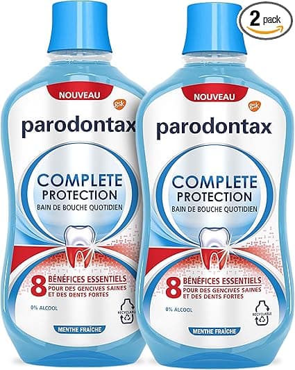 PARODONTAX - Bain de Bouche Quotidien Complete Protection - 8 Bénéfices pour des Gencives Saines & des Dents Fortes - Combat les Bactéries de la Plaque Dentaire - 0% Alcool - Menthe Fraîche - 2x500 ml - Image 10
