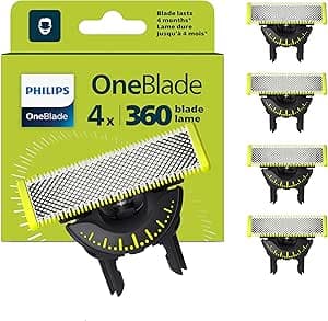 Philips Genuine OneBlade 360 - lames de rechange, pour rasoir/tondeuse électrique OneBlade, lot de 4, modèle QP440/50