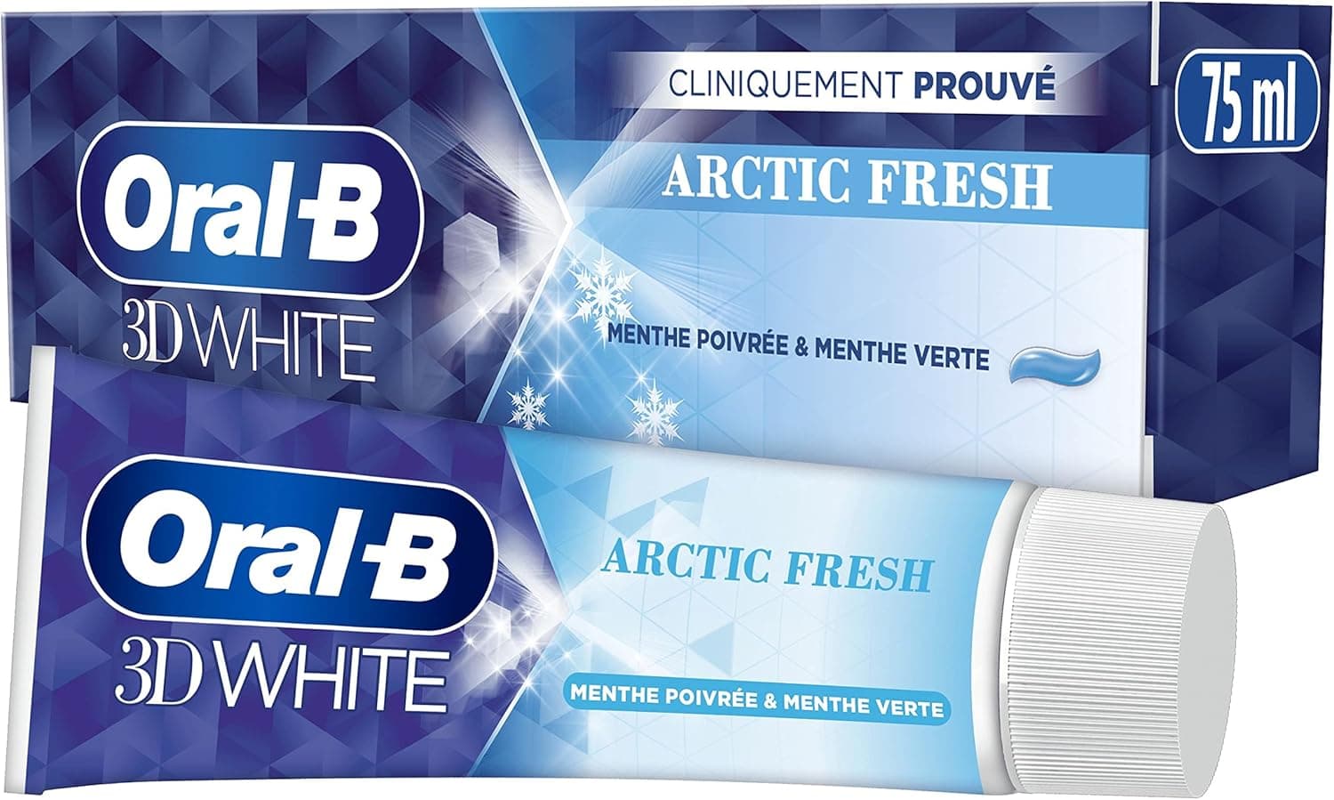 Oral-B Oral-B 3D White Arctic Fresh Dentifrice Éliminant Des Taches Pour Des Dents Plus Blanches Dès Le Premier Brossage, Doux Pour L’Émail, Arôme Menthe Poivrée Et Menthe Verte, 75ml