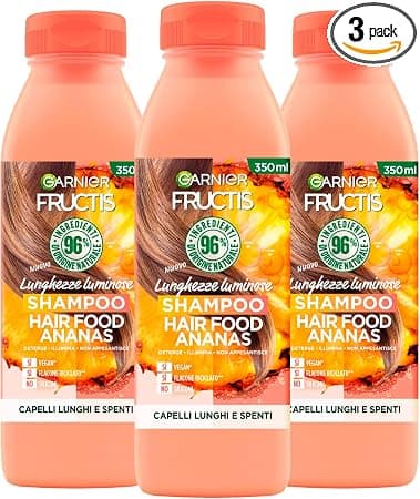 Garnier Fructis Hair Food Pineapple Shampoo for Long and Dull Hair Detangling Action Cleanses Nourishes Moisturizes – 3 Bottles of 350 ml - Image 1