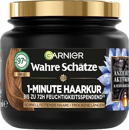 Garnier Wahre Schätze Balancing Hair Mask with Charcoal, for Oily Scalp Quickly and Dry Hair Lengths, Activated Carbon and Black Seed Oil, 340 ml - Image 1