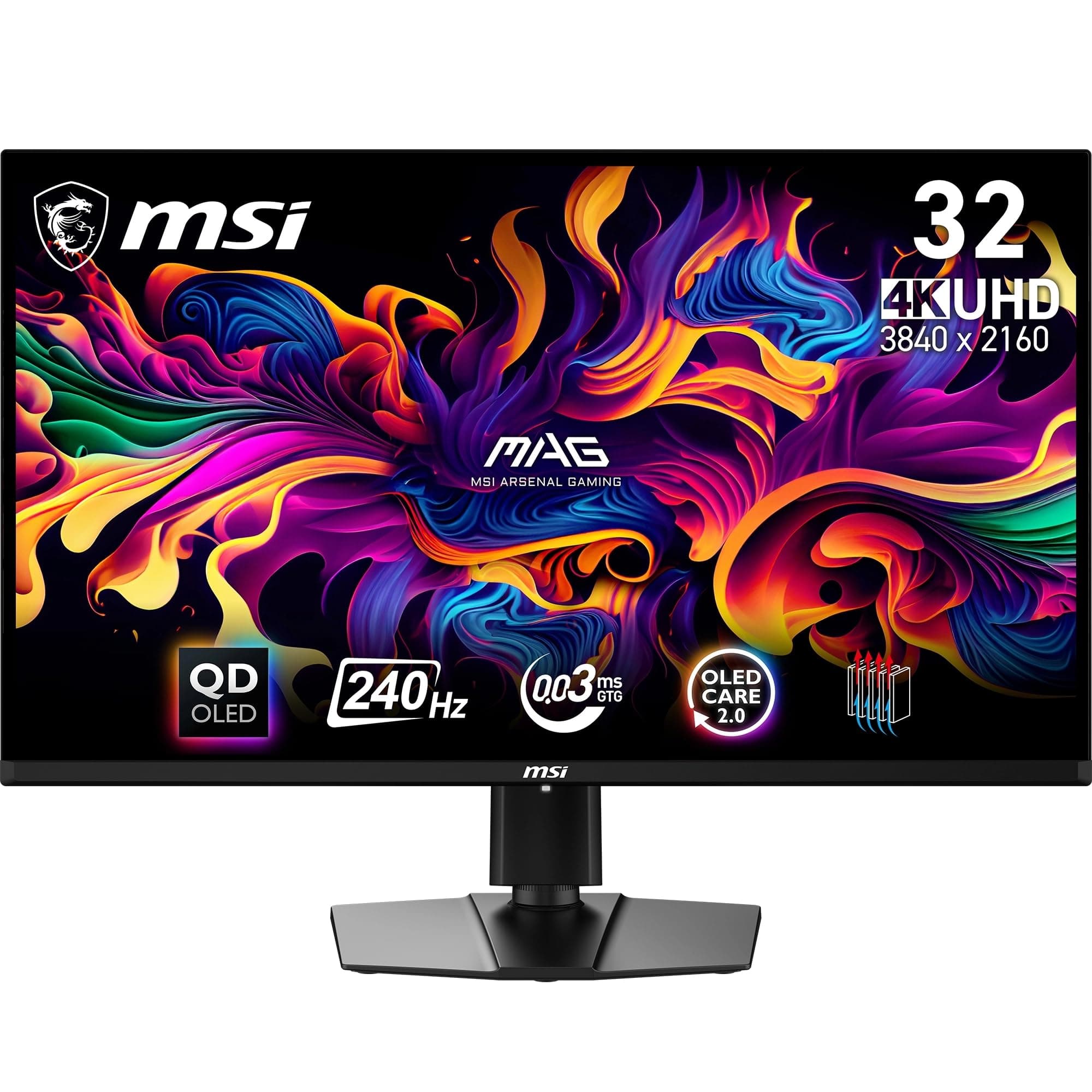 MSI MAG 321UPX QD-OLED Gaming Screen 31.5 Inches 4K UHD – Quantum Dot OLED Panel 3840 x 2160, 240Hz/0.03ms, 99% DCI-P3, ΔE≤2, DisplayHDR True Black 400 – DP 1.4a, HDMI 2.1, USB Type-C