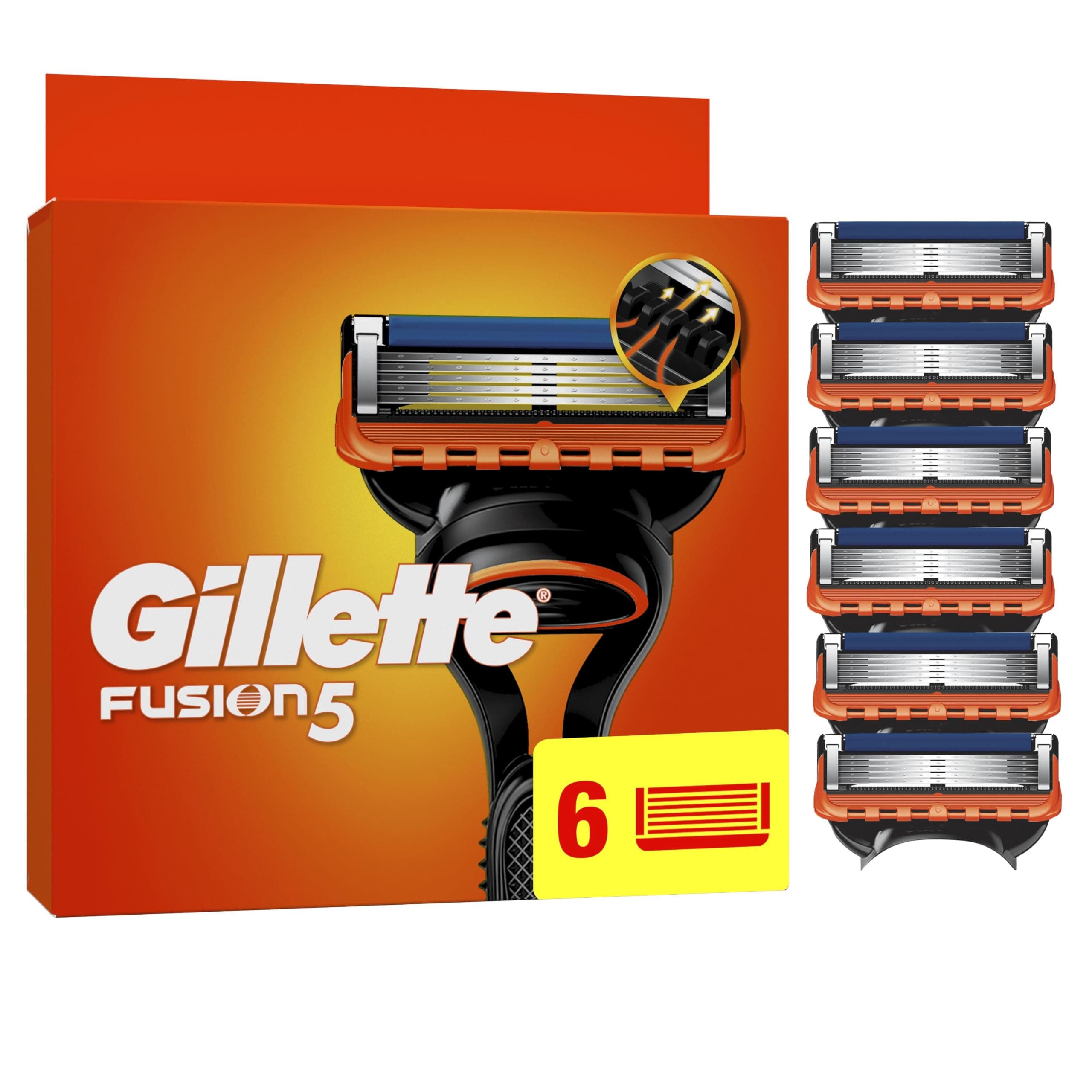 Gillette Gillette Fusion5 Men's Razor Refills, Pack Of 6, AUTHENTICT, Cartridges With Lubricating Strip And 5 Blades For Efficient Manual Shaving, Compatible With Fusion Series Handles