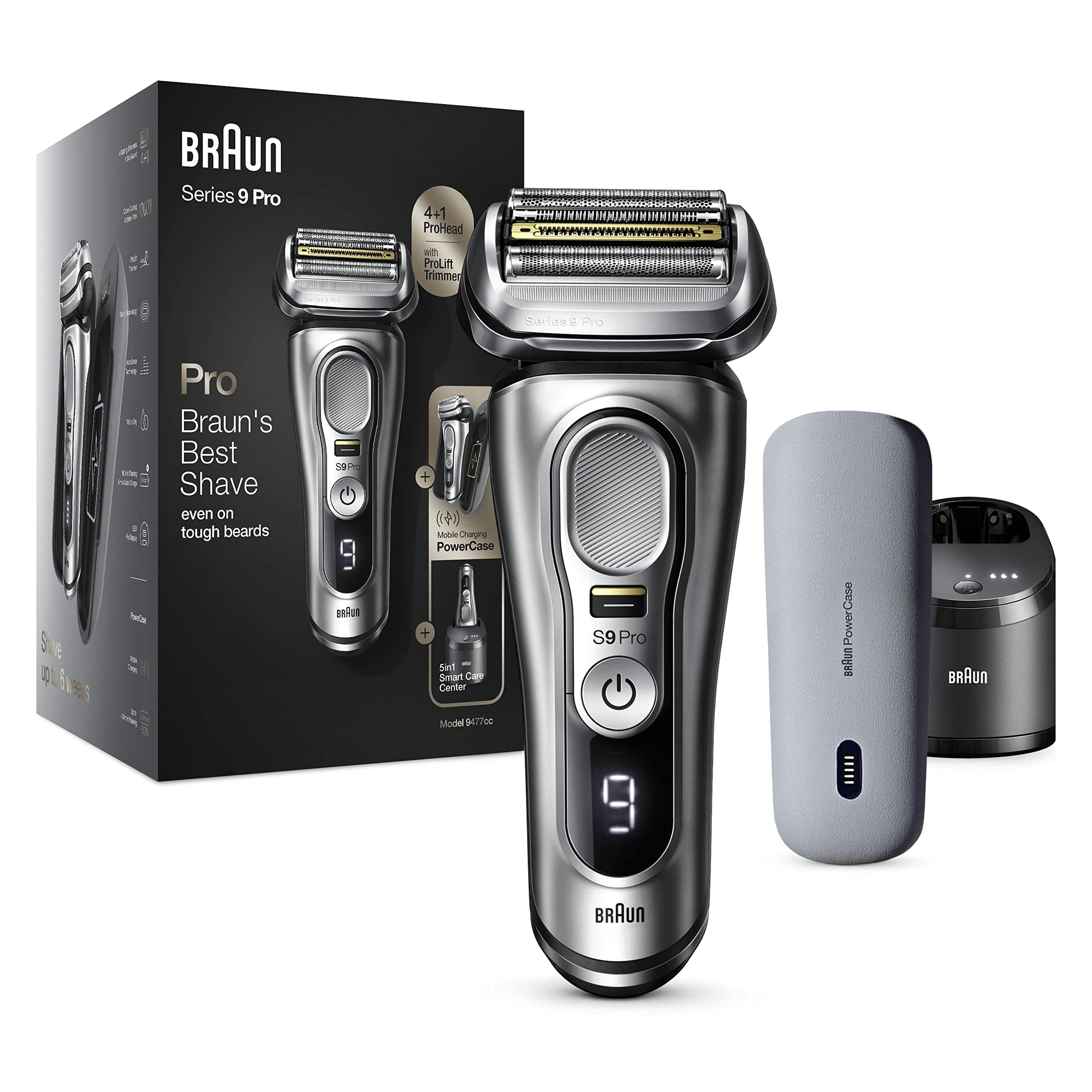 Braun Series 9 Pro Men's Beard Electric Shaver, 4+1 Head with Prolift Trimmer, Powercase, Centre Smartcare, 60 Min Battery Life, Wet & Dry, 9477CC - Image 5