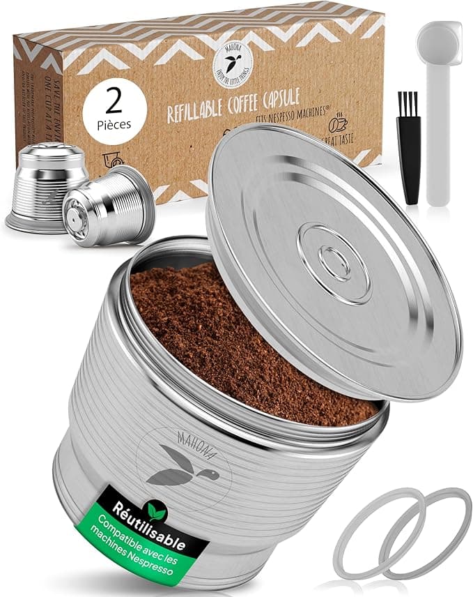 Nespresso Refillable and Reusable Espresso Capsule Compatible for Nespresso Coffee Machine (2 Units) Coffee Pod to Fill in Permanent Stainless Steel Metal Zero Waste