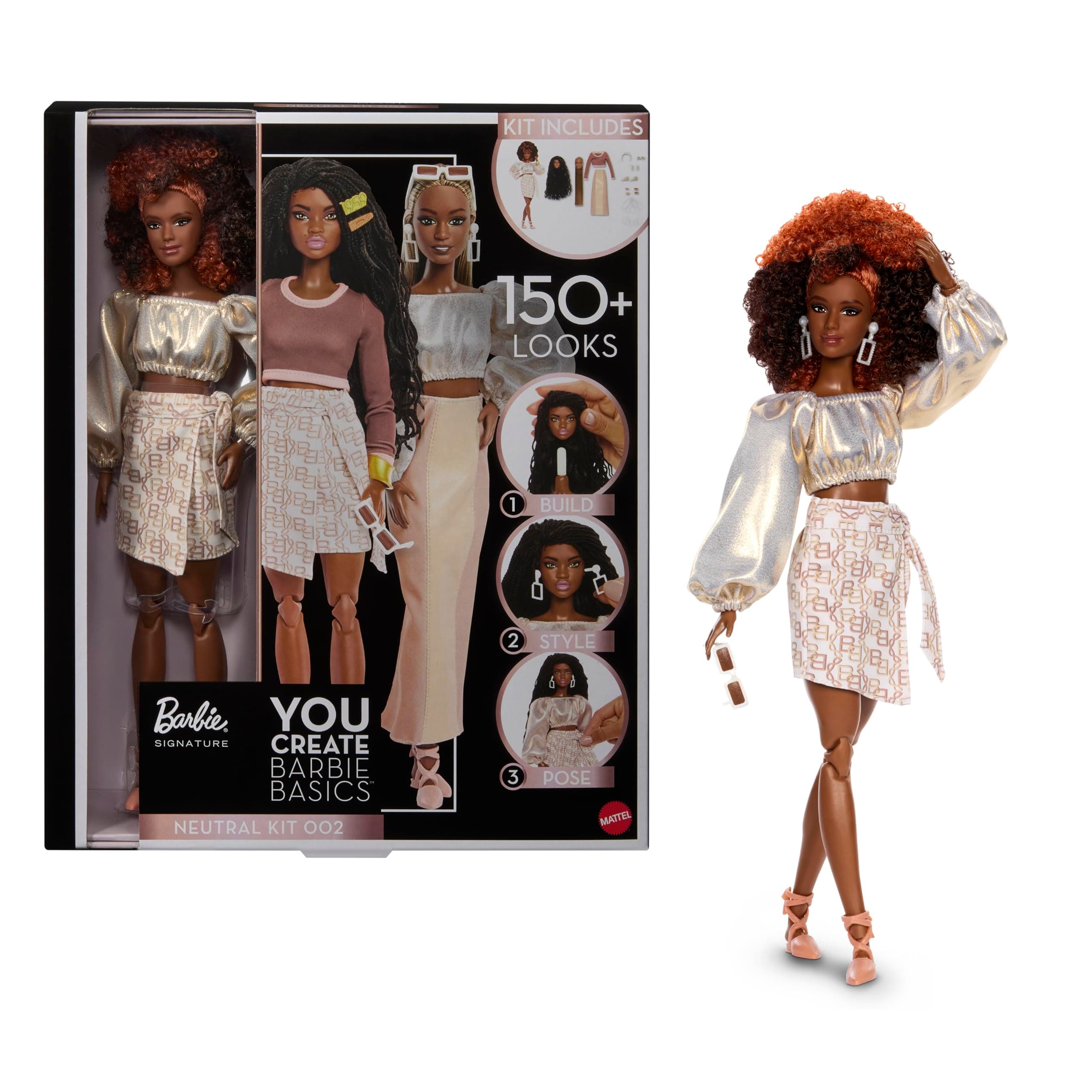 Barbie Barbie Kit Neutre Basics 002 avec poupée Personnalisable, vêtements Taille Unique, Corps articulé et tête Interchangeable, JJX36