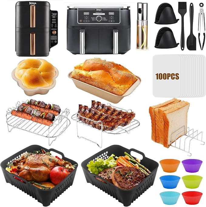 Silicone Air Fryer Mould for Ninja, Air Fryer Accessories for Ninja Double Stack XL Fryer SL400EU, Dual Zone AF400EU AF451 AF500EU Accessories Air Fryer Ninja 9.5-10.4L, Air Fryer Mould, Grill etc