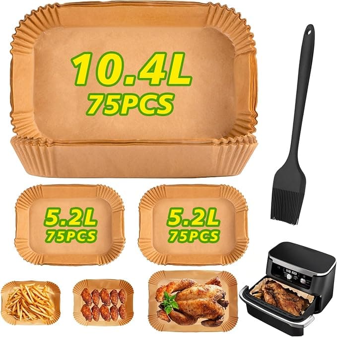 225PCS Papier Cuisson Air Fryer Liners Pour Ninja Foodi Flex 10,4L AF500EU, Papier Friteuse Jetable Air Fryer Accessories Plat Pour Ninja Flex AF500EUCP/Cosori Air Fryer 10L Twinfry/Cecotec 9L - Image 1