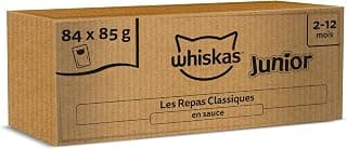 WHISKAS Aliment humide en sauce Chat junior 84x85g Les Repas Classiques