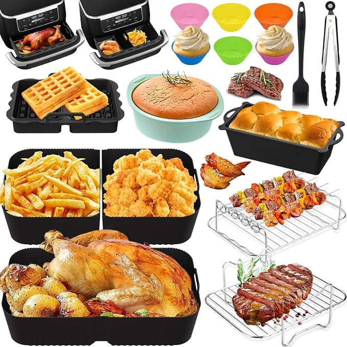 Silicone Air Fryer Mould Accessories for Ninja Air Fryer 10.4L AF500EU/COSORI 10L/COSORI Dual Zone 10L Twinfry Airfryer, Reusable Silicone Reusable Dish, Grid Racks, Grid Grid - Image 1