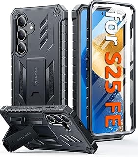 FNTCASE Coque pour Samsung Galaxy S25-FE : avec protection d'écran intégrée et béquille, protection de qualité militaire contre les chutes, coque de téléphone en TPU robuste et résistante aux chocs