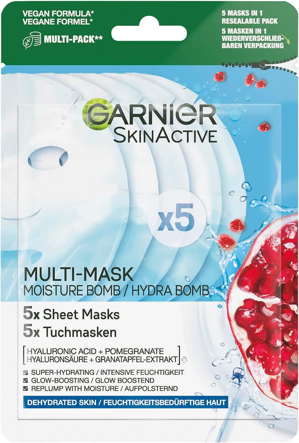 Garnier - SkinActive - Masques Tissus Hydrabomb Grenade - Hydratant et Repulpant - Lot de 5 Masques - Image 1