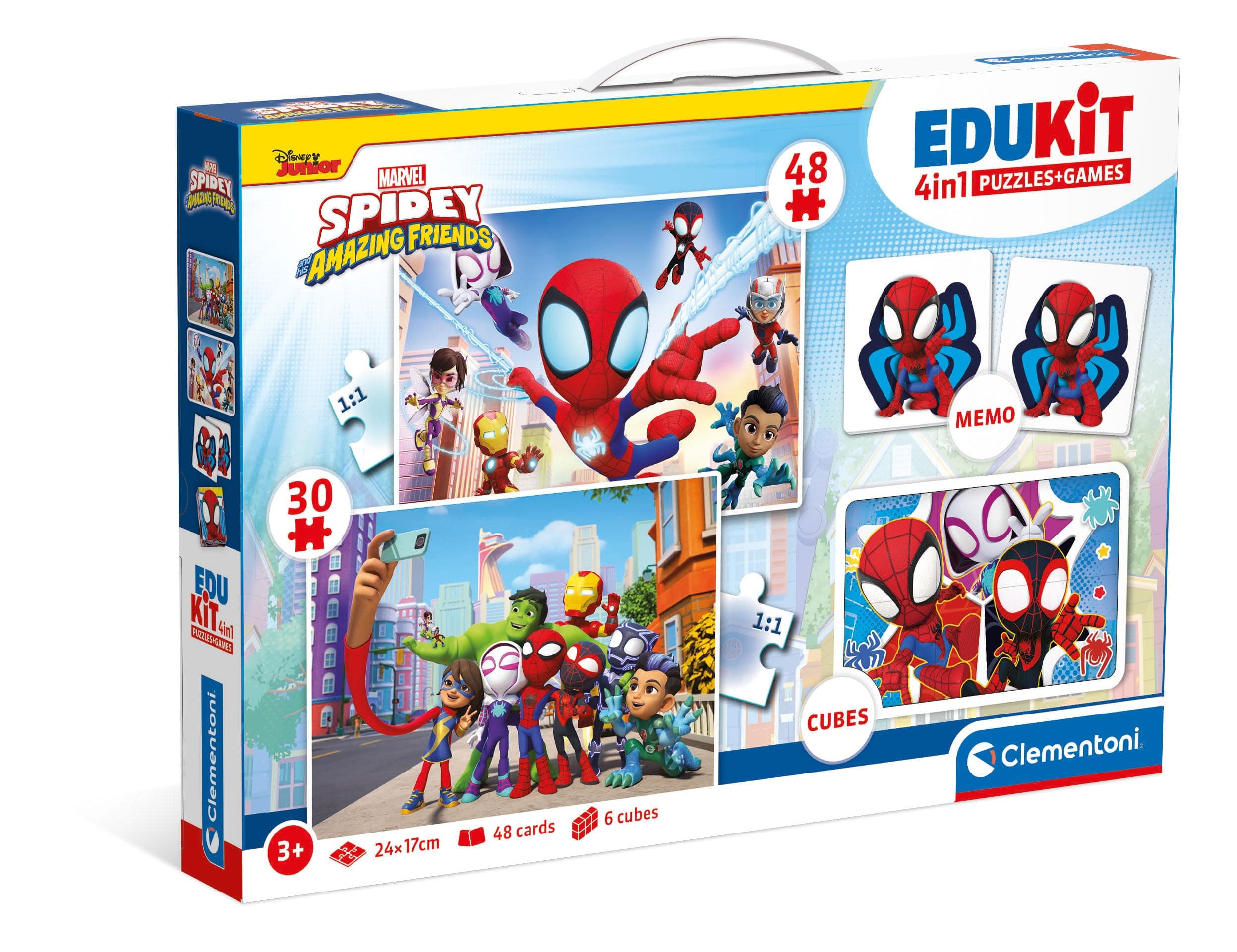 Clementoni Educational Toy 4 in 1 Spidey and His Amazing Friends (Children Puzzle 30 Pieces and 48 Pieces, 6 Cubes, 1 Memo), for Children 3-5 Years, Made in Italy, 18295 - Image 1