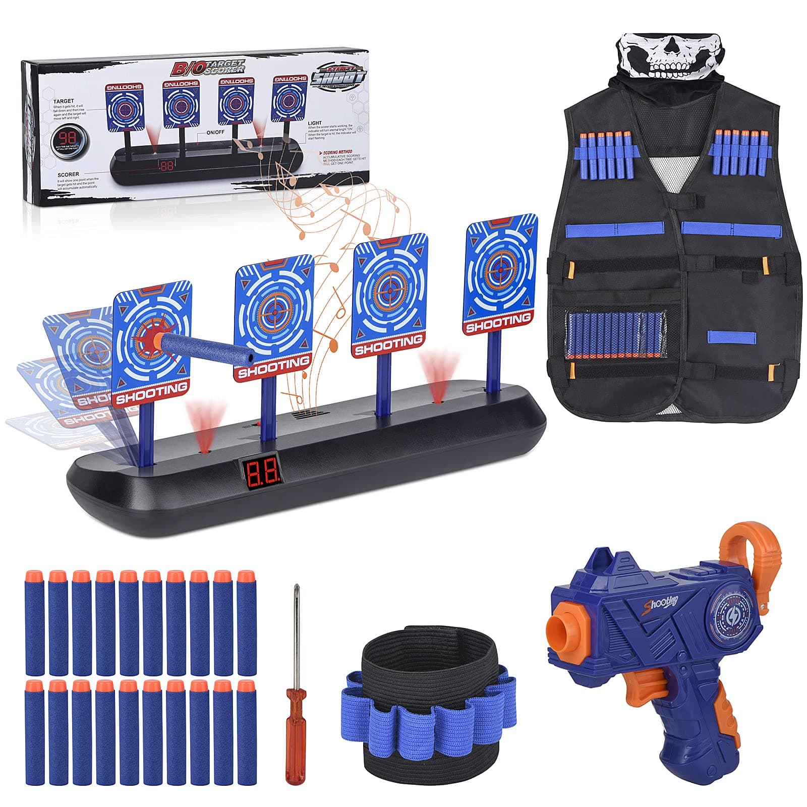 Electric Target with Tactical Vest, 1 Rifle for Children and 20 Darts Set of Nerf Accessories, Birthday Gifts Toys for 6 7 8 9 10 Years Children Boy - Image 1