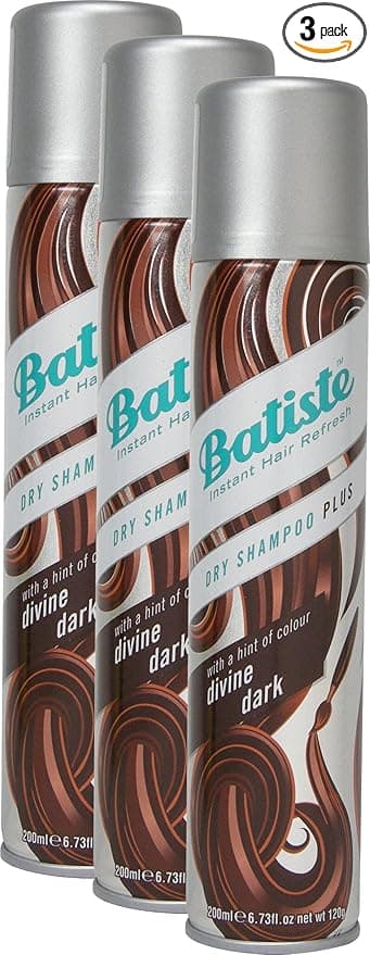 Batiste Batiste Divine Dark Dry Shampoo, 200 ml each with a splash of colour for medium and dark brown hair, fresh for all hair types