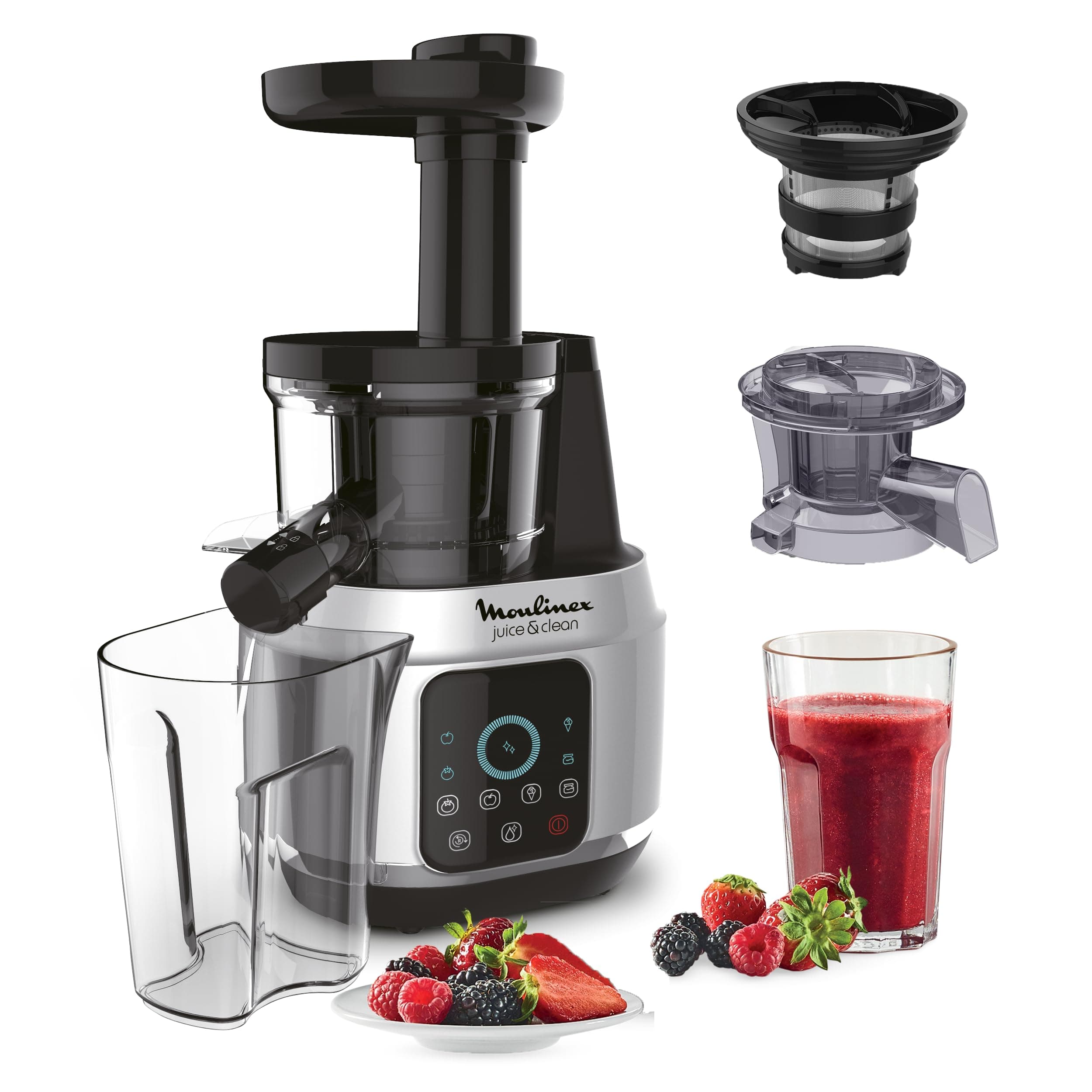 Moulinex Moulinex Juice & Clean ZU420E10 Fruit and Vegetable Juice Extractor, Vitamin Juice, Press, 150 W, 42 to 83 RPM, Fresh Fruit Juice, Jam, Grout, Sorbet, Automatic Cleaning