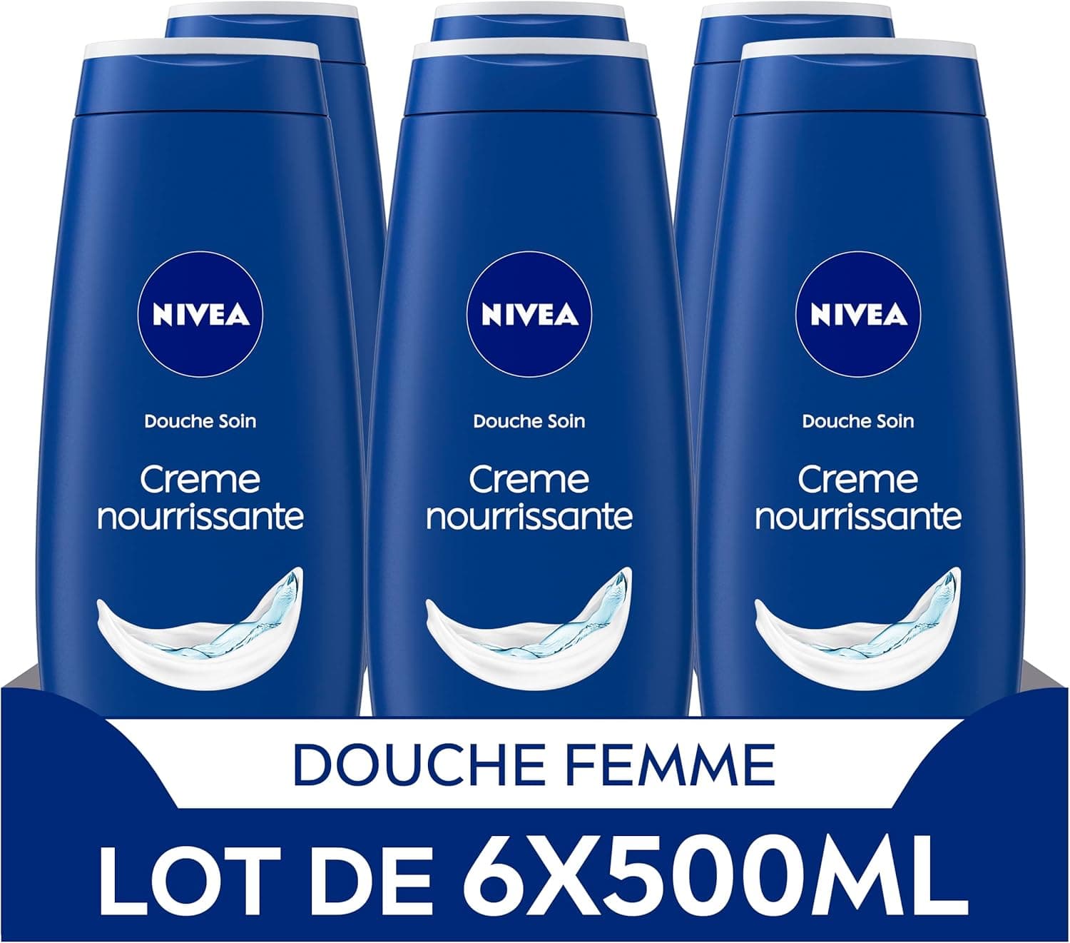 NIVEA NIVEA Lot Crèmes de douche Soin (6 x 500 ml), enrichie à l’Huile de pépin de Raison & Amande douce, Soin corps hydratant qui nettoie respecte et renforce le microbiome pour peaux sèches