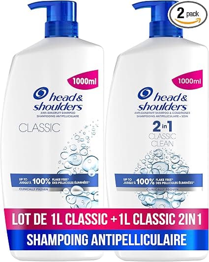 Bundle of Head & Shoulders Classic & Classic 2-in-1 Anti-Dandruff Shampoo with Pump 1000 ml. Daily use. Up to 100% of dandruff eliminated, clinically proven. - Image 1