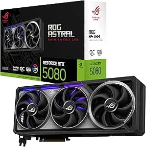 ASUS ROG Astral GeForce RTX 5080 16GB GDDR7 OC Edition – Gaming Graphics Card (PCIe 5.0, HDMI, Display 2.1, 3.8 Slot, 4 Axial Fans, Thermal Pad GPU)