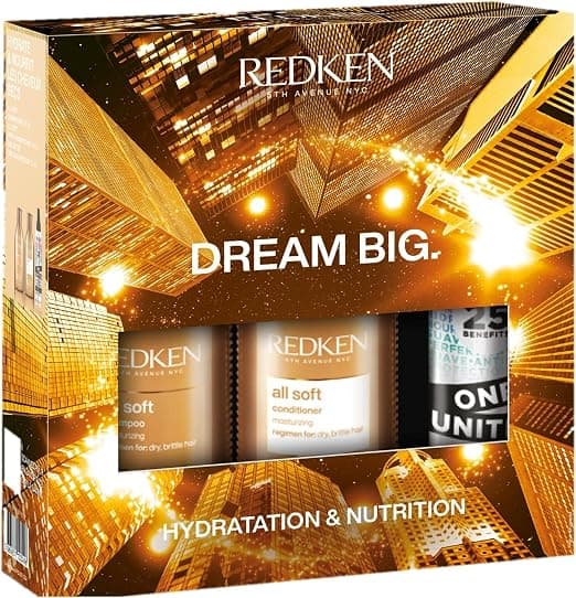 REDKEN - Large Christmas Gift Set - Dry Hair - Moisturizes & Nourishes - One United Multi-Benefits Shampoo, Conditioner & Spray - All Soft - Image 1