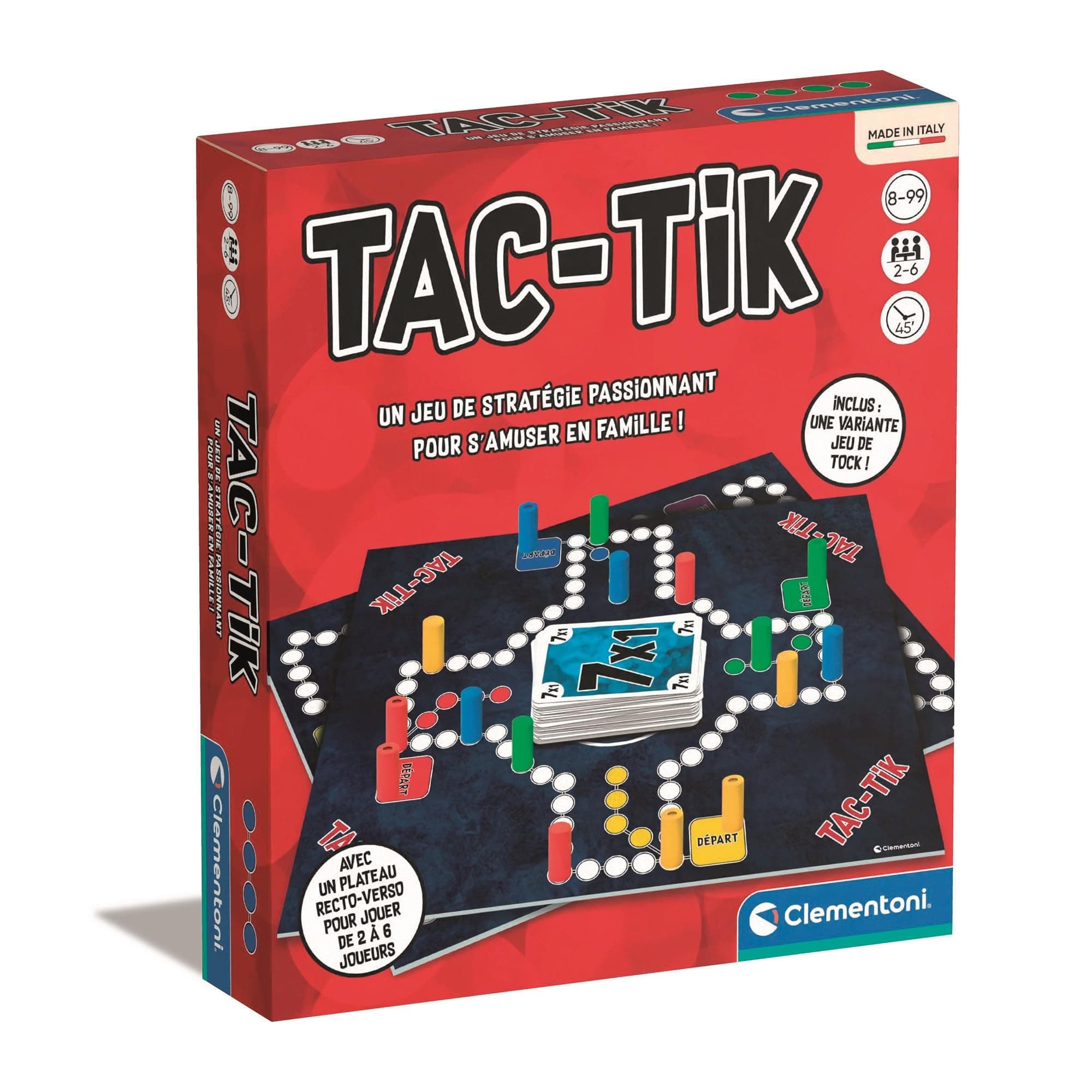Clementoni Tac-TIK - Family Strategy Board Game from 8 Years | Tactical Pawns and Cards | Guaranteed Fun for 2 to 6 Players for Bouncing and Thinking Games - Image 1