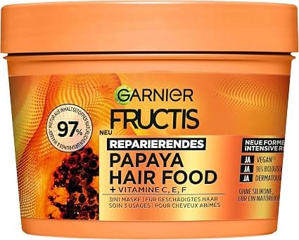 Garnier Fructis Papaya Silicone Free Hair Mask for Damaged Hair and More Flexibility, Repairing and Regenerating, Vegan Formula, Silicone-Free, 3-in-1, 400 ml - Image 1