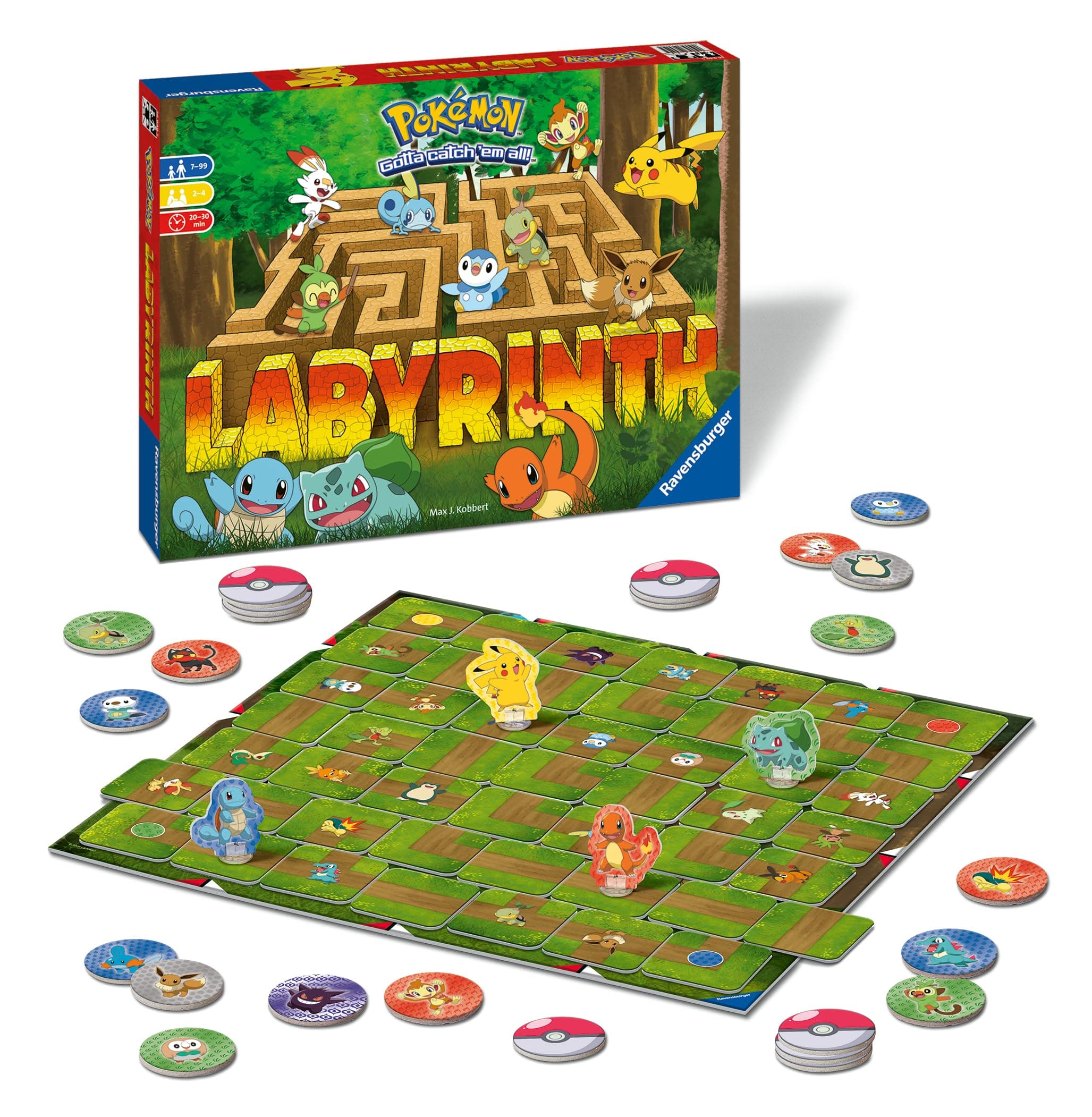 Ravensburger - Pokemon Maze Board Game - Pokemon Maze Game - Family - 2-4 Players from 7 Years Old - Pikachu Bulbasicar Charmander Squirrel - 26949