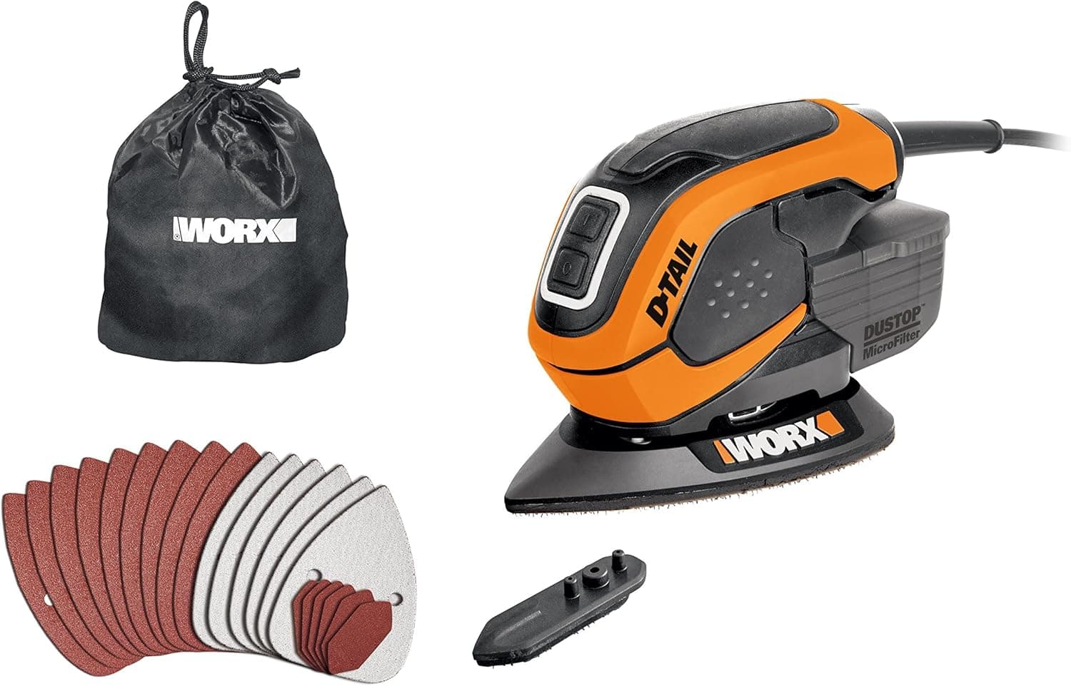 WORX WORX Ponceuse Delta Multifonction 65W WX648, Enlèvement de Matière Elevé sur le Bois, Système de Fixation Rapide de l'Abrasif, Système Anti Poussière, Confortable, Livré Avec Accessoires