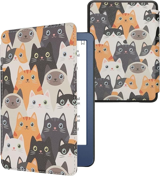 kwmobile Case Compatible with Amazon Kindle (2022/2024) Case - Magnetic Flip Case Tablet eReader Leatherette - Orange-Black-White