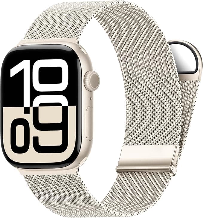 Higgs Bands Compatible with Apple Watch Band 40mm 38mm 41mm Ultra 3/2/1 49mm 46mm 45mm 44mm 42mm Women Men, Double Magnetic Adjustable for Series 11 10 9 8 7 SE 6 5 4 3 2 1, Milanese Metal - Image 1