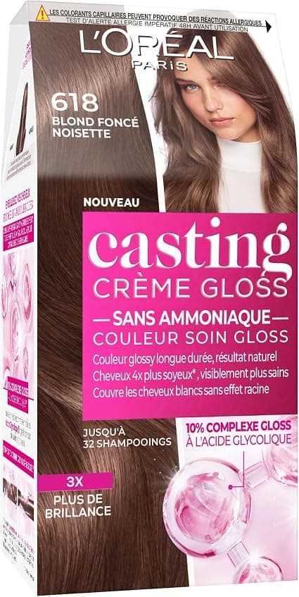 L'ORÉAL PARIS Semi-Permanent Hair Colour Tone on Tone - Gloss Care Colour - Ammonia-Free - Casting Cream Gloss - Shade : Dark Hazelnut Blonde (6.18) - Image 1