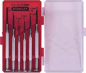 STANLEY Watchmaker Screwdriver Set of 6 Pieces – Hardened and Blued Blade – Nickel-Plated Handle – Hexagonal Handle and Swivel Head 1-66-039