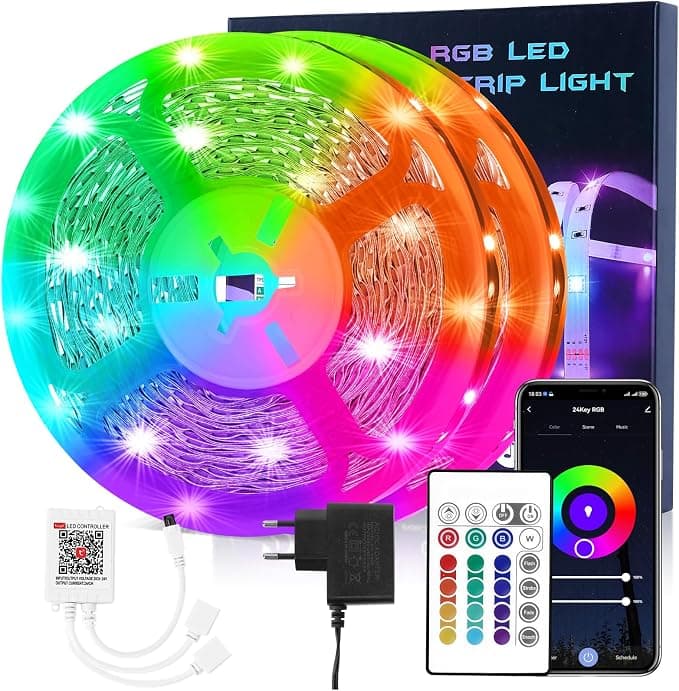 HOVVIDA 20M WiFi LED Strip, Compatible with Alexa and Google Home, 30 LEDs/Metre, 600 LED, RGB 24V Strip, APP and Remote Control, Music Mode, LED for Bedroom, Living Room, Kitchen, Bedroom, Bar, Party - Image 1