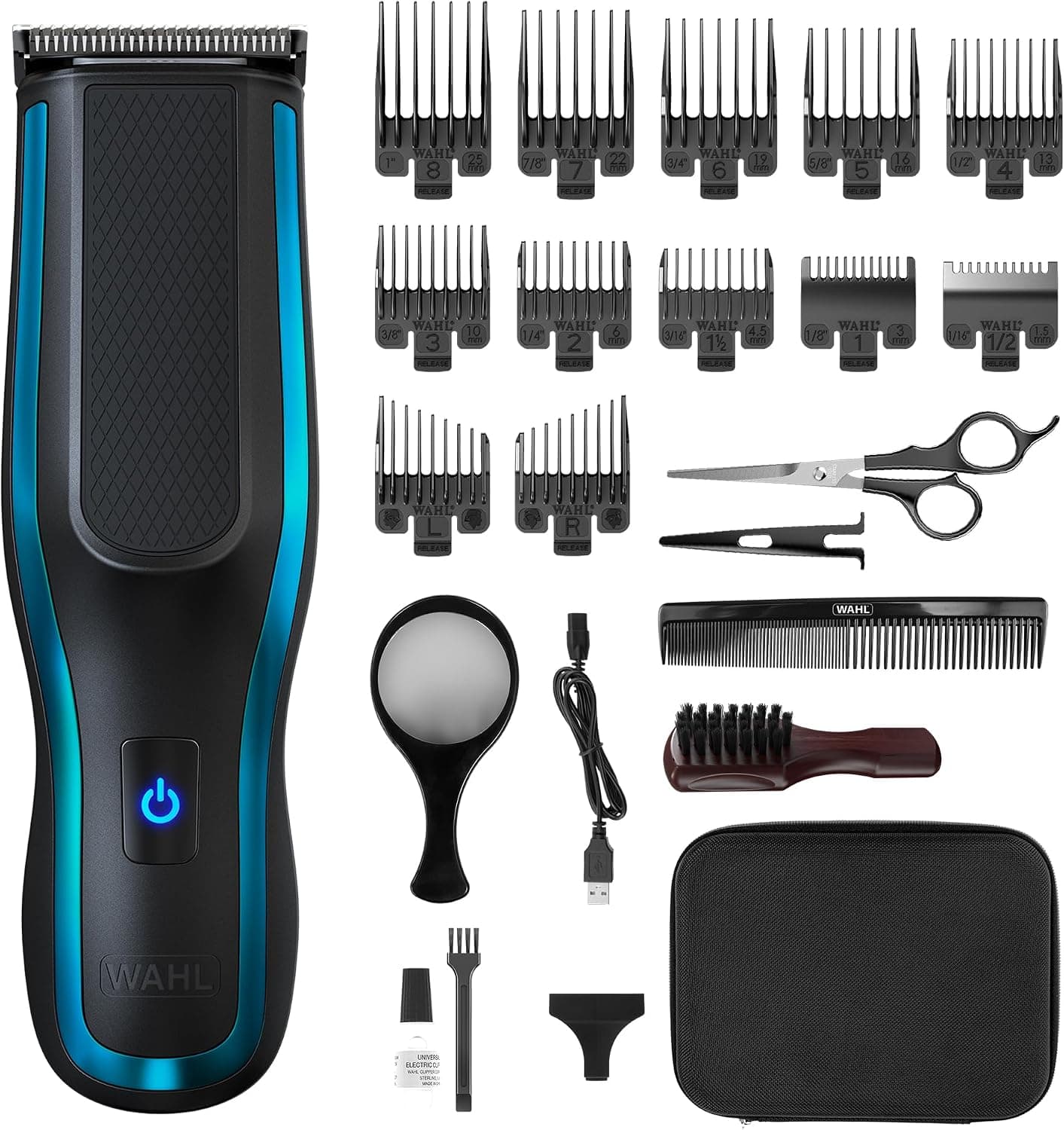 WAHL Self Clip 360 Hair Clippers Kit - Automatic Hair Clipper, Cordless Black 10 Combs, USB Charging, Long Life Battery, Self-Grooming, Rinsable Blades, Lightweight