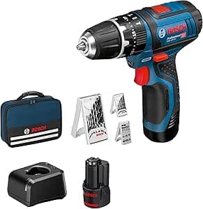 Bosch Professional Bosch Professional 12V System impact drill/driver GSB 12V-15 (Ø max. drilling wood: 19 mm, 2 x 2.0Ah batteries, charger, 2 drill sets, 1 set of bits and pouch) - Amazon Exclusive Set