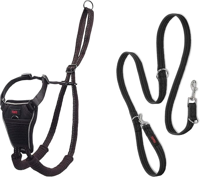 Halti Halti Anti-Pull Harness and Training Leash to Prevent Dog Pulling During Walks, Includes Large No-Pull Harness and Double Ended Lead, Black (14329W)