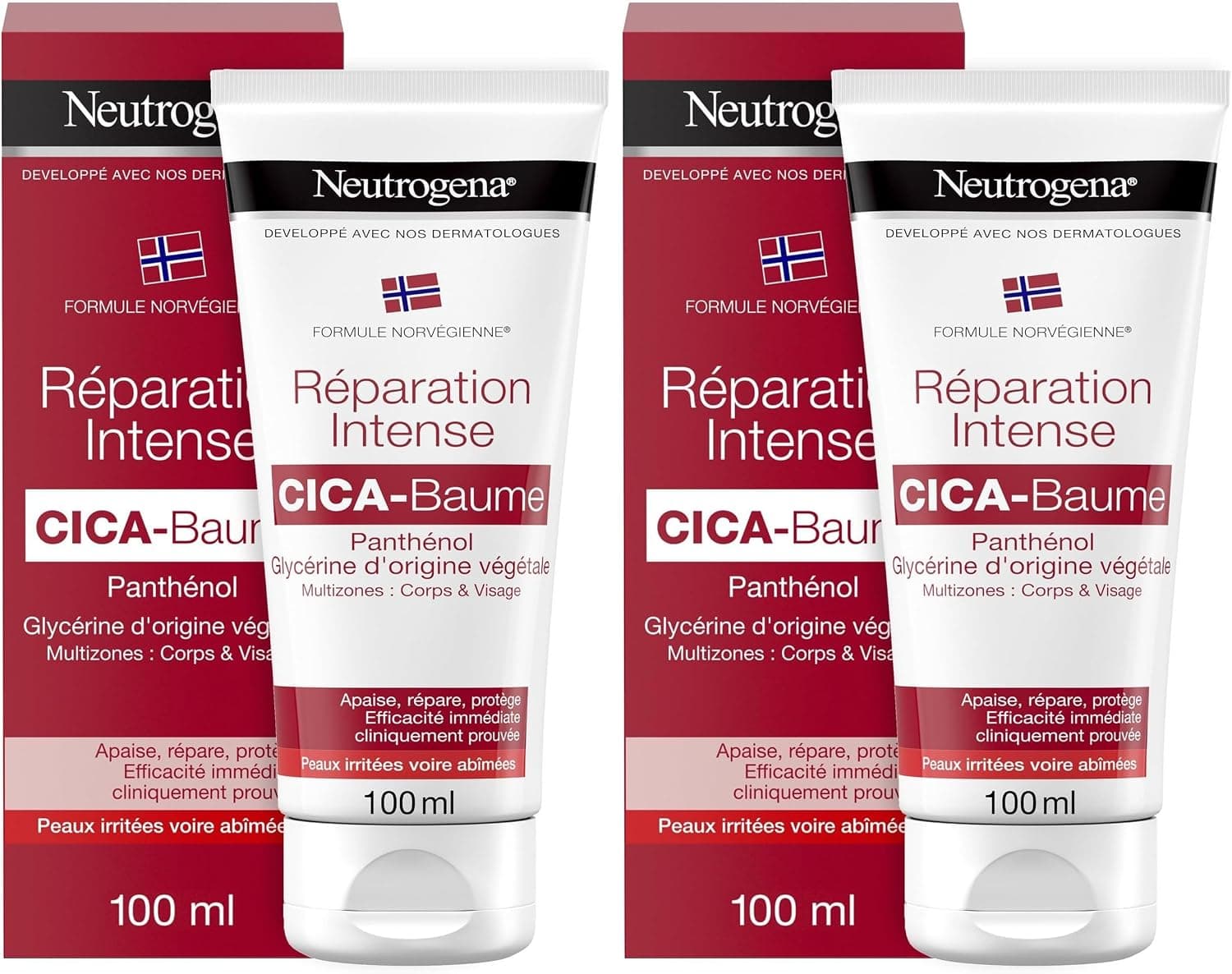 Neutrogena Cica Balm Body and Face Cream with Vegetable Glycerin, Intense Repair for Damaged Skin, 100 ml (Pack of 2) - Image 1