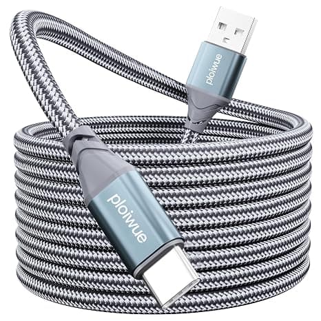 USB C Cable Extra Long 8m for PS5 Controller, Braided USB Type C Charging Cable Compatible with Samsung Galaxy S20/S10/S9, Huawei, PS5, Xbox, Switch Pro etc(Grey)