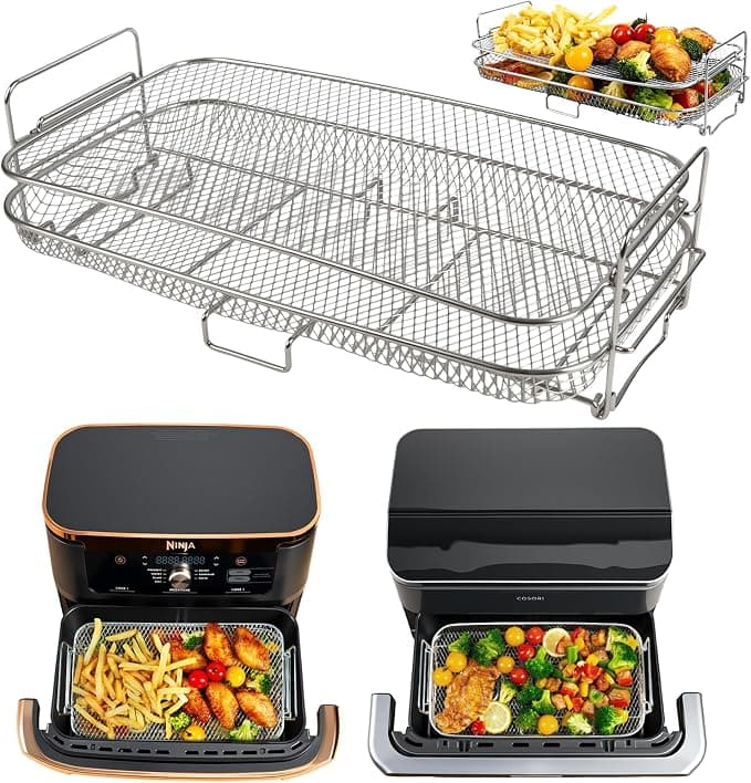 ENSINE Air Fryer Accessories for Ninja Foodi FlexDrawer 10.4L AF500EU, Air Fryer Grill Compatible COSORI TWINFRY Dual Blaze 10L - 2-in-1 Stackable Airfryer Racks, Double Level, Durable Stainless Steel - Image 1