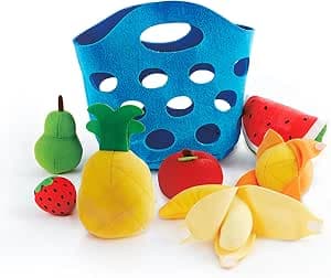 Hape Felt Fruit Basket Toy – Imitation Game for Children from 18 Months – Dinette Accessories – Pineapple, Banana, Strawberry, Watermelon, Apple, Pear & Orange – Children's Kitchen Accessory
